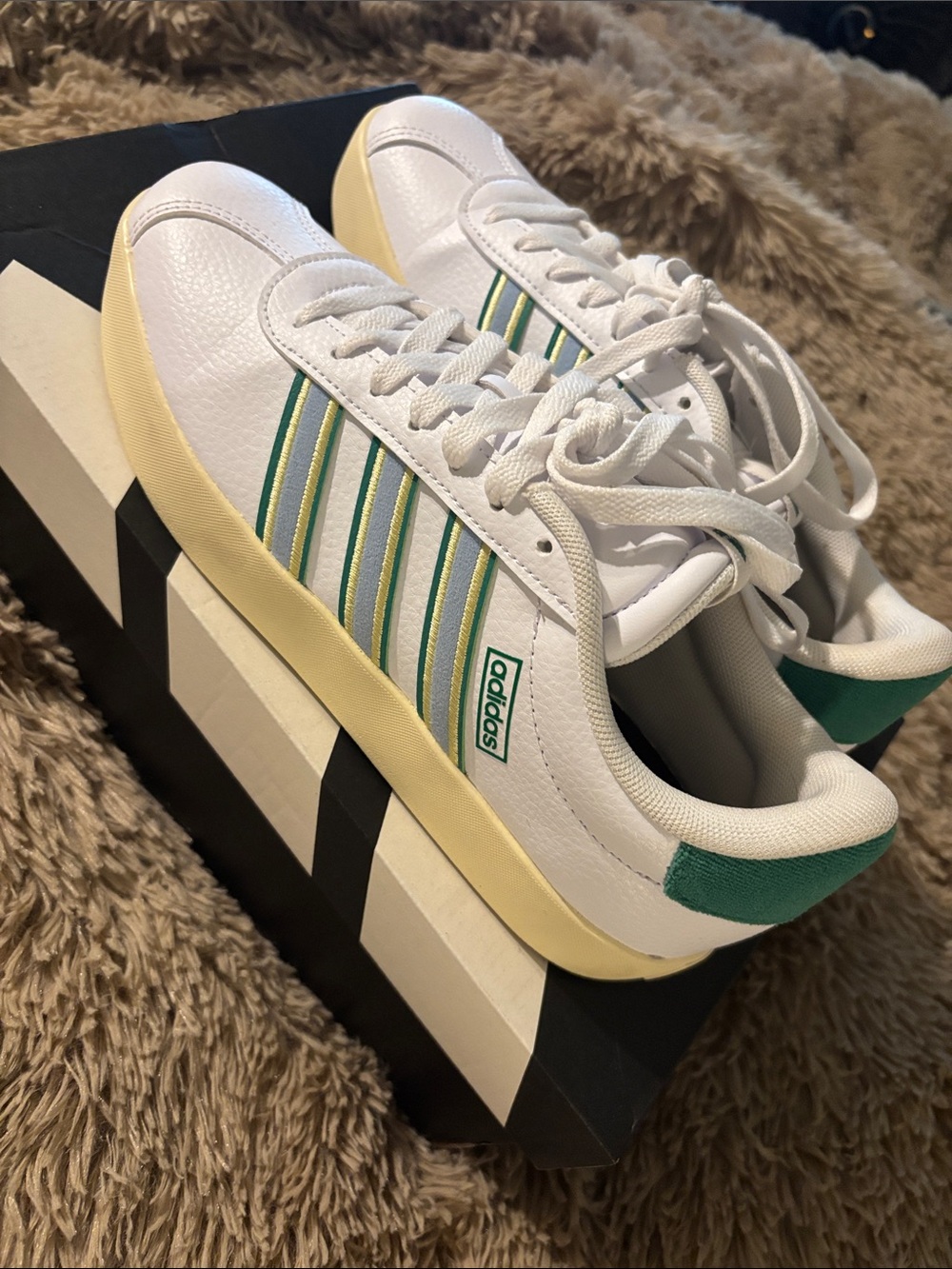 adidas Women's VL Court Bold Platform Sneakers – White/Green/Gold